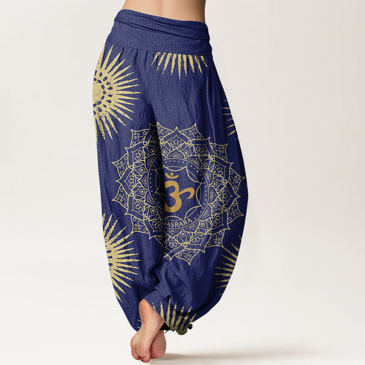 Pantalones harén para mujer con diseño de mandala, símbolo Om y sol, con Buddha Stones - image 5