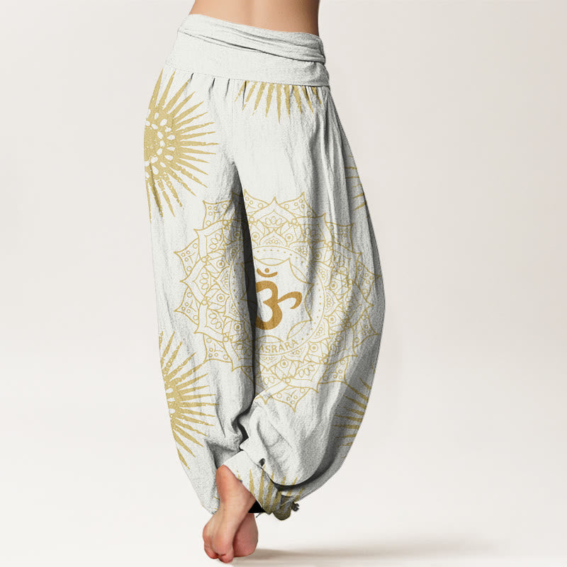 Pantalones harén para mujer con diseño de mandala, símbolo Om y sol, con Buddha Stones - image 8