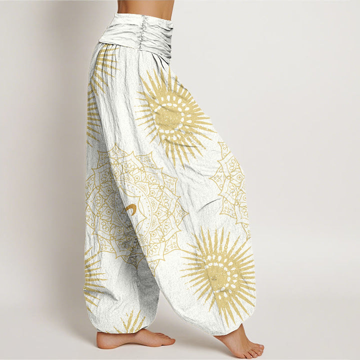 Pantalones harén para mujer con diseño de mandala, símbolo Om y sol, con Buddha Stones - image 10