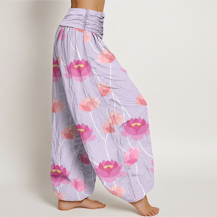 Pantalones harén para mujer con estampado de flores de loto y Buddha Stones - image 3