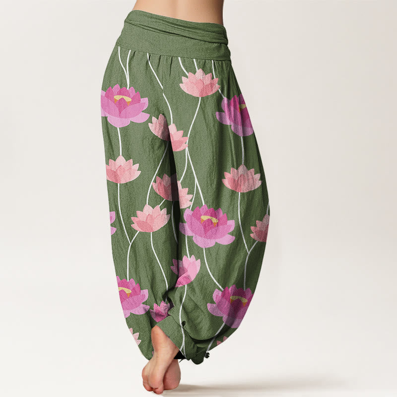 Pantalones harén para mujer con estampado de flores de loto y Buddha Stones - image 5