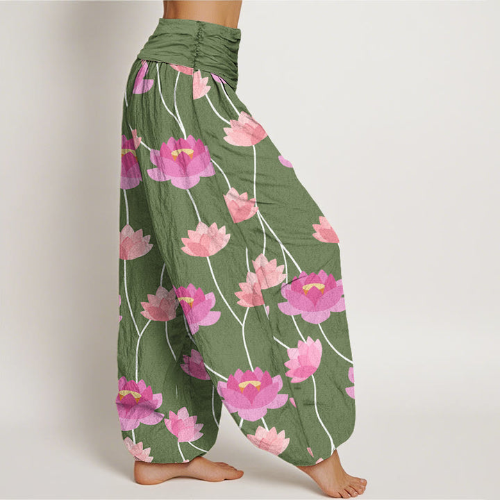 Pantalones harén para mujer con estampado de flores de loto y Buddha Stones - image 7