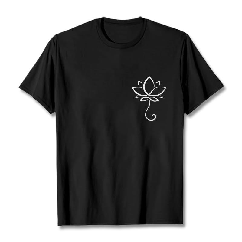 Camiseta informal con estampado de flor de loto y Buddha Stones - Negro - 2XL - image 4
