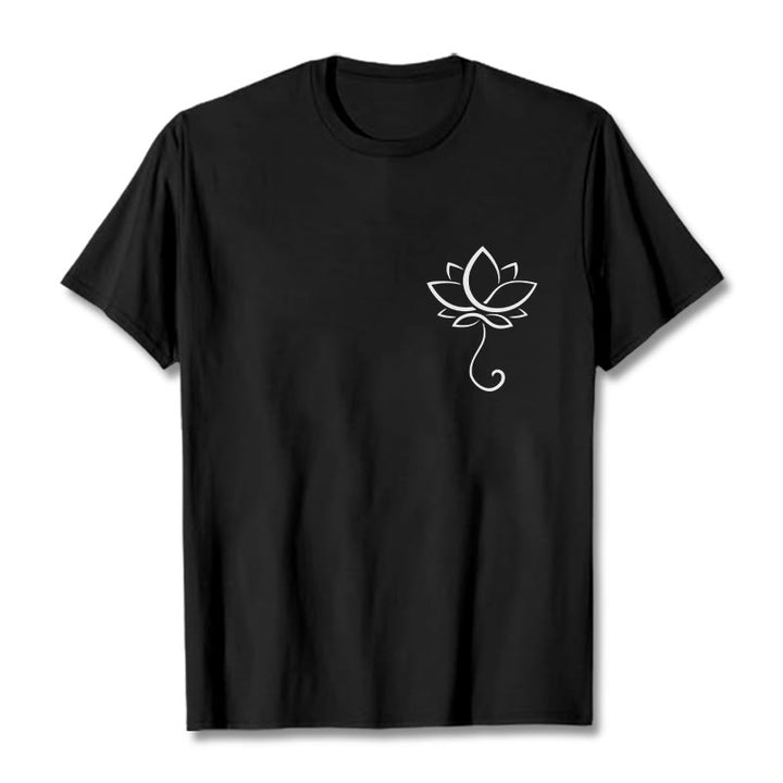 Camiseta informal con estampado de flor de loto y Buddha Stones - Negro - 2XL - image 4
