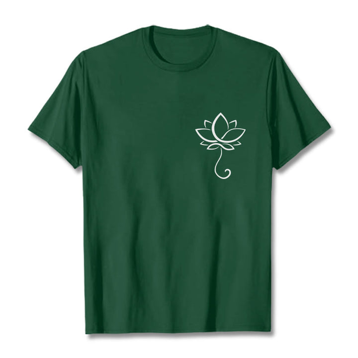 Camiseta informal con estampado de flor de loto y Buddha Stones - Verde bosque - 2XL - image 1