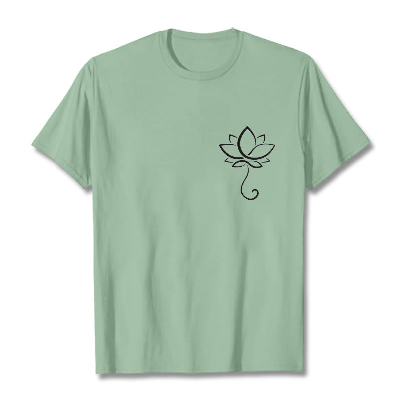 Camiseta informal con estampado de flor de loto y Buddha Stones - Verde pálido - 2XL - image 15