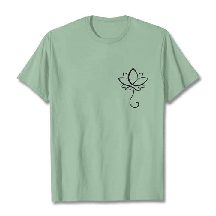 Camiseta informal con estampado de flor de loto y Buddha Stones - Verde pálido - 2XL - image 15