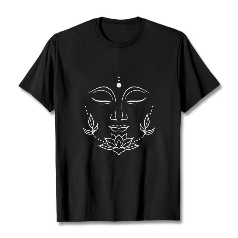 Camiseta informal con estampado de flor de loto y cara de Buda con Buddha Stones - Negro - 2XL - image 5