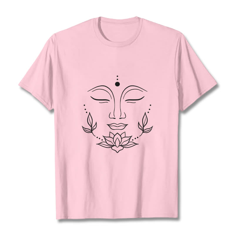 Camiseta informal con estampado de flor de loto y cara de Buda con Buddha Stones - Rosa claro - 2XL - image 13