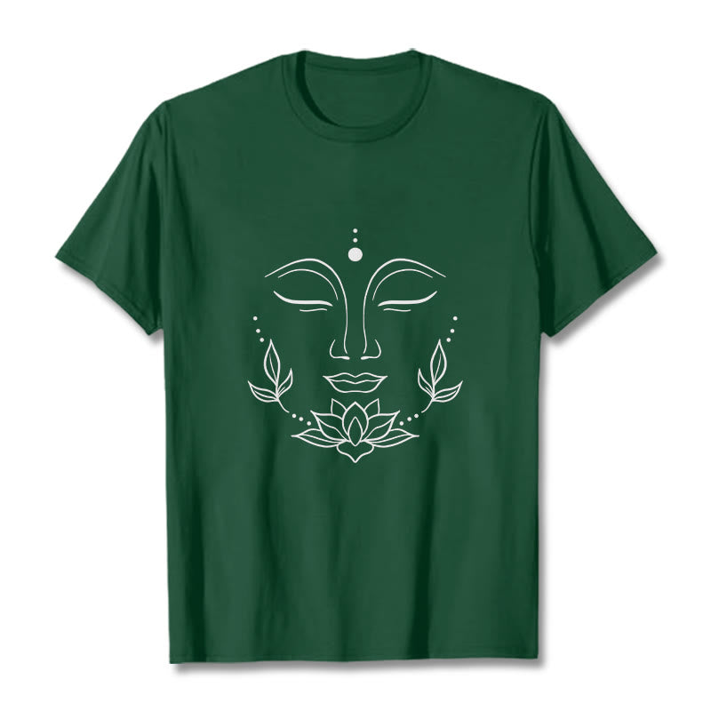 Camiseta informal con estampado de flor de loto y cara de Buda con Buddha Stones - Verde bosque - 2XL - image 11