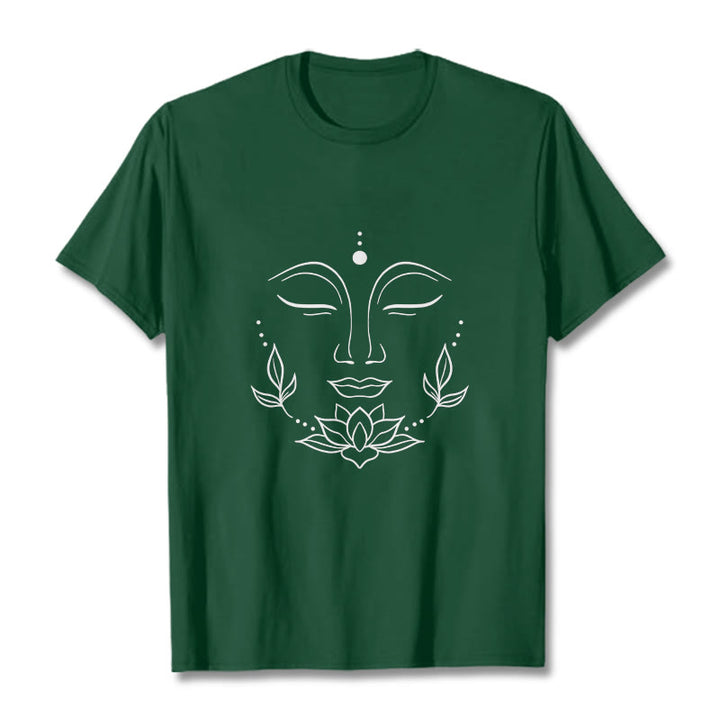 Camiseta informal con estampado de flor de loto y cara de Buda con Buddha Stones - Verde bosque - 2XL - image 11