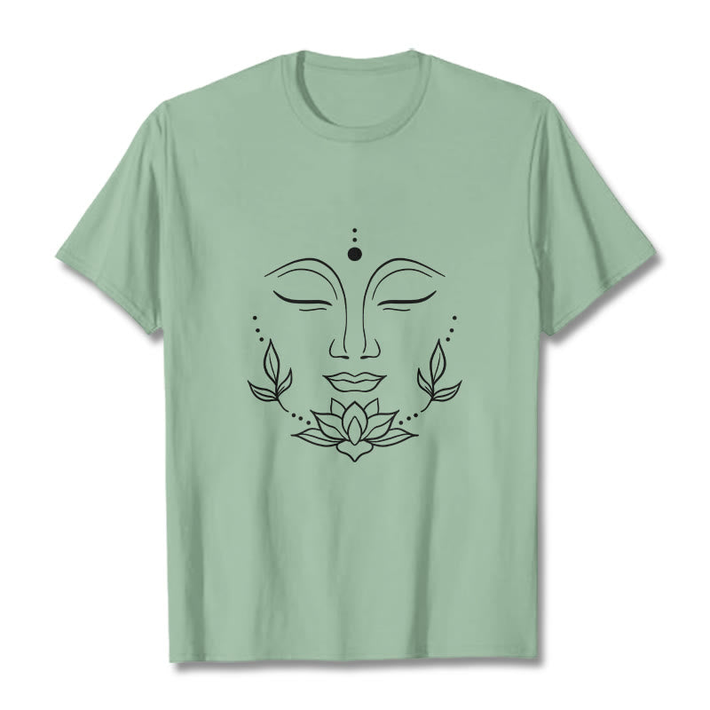Camiseta informal con estampado de flor de loto y cara de Buda con Buddha Stones - Verde pálido - 2XL - image 15