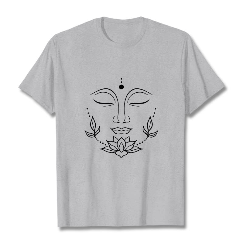 Camiseta informal con estampado de flor de loto y cara de Buda con Buddha Stones - Gris claro - 2XL - image 20