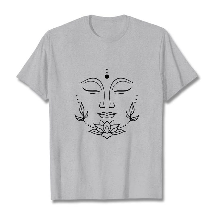 Camiseta informal con estampado de flor de loto y cara de Buda con Buddha Stones - Gris claro - 2XL - image 20