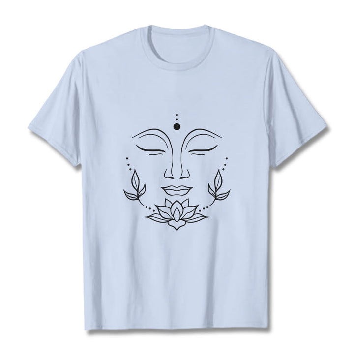 Camiseta informal con estampado de flor de loto y cara de Buda con Buddha Stones - Cian claro - 2XL - image 19