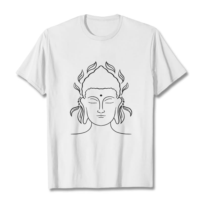 Camiseta informal con diseño de pétalos de loto y contorno de Buda con Buddha Stones - Blanco - 2XL - image 6