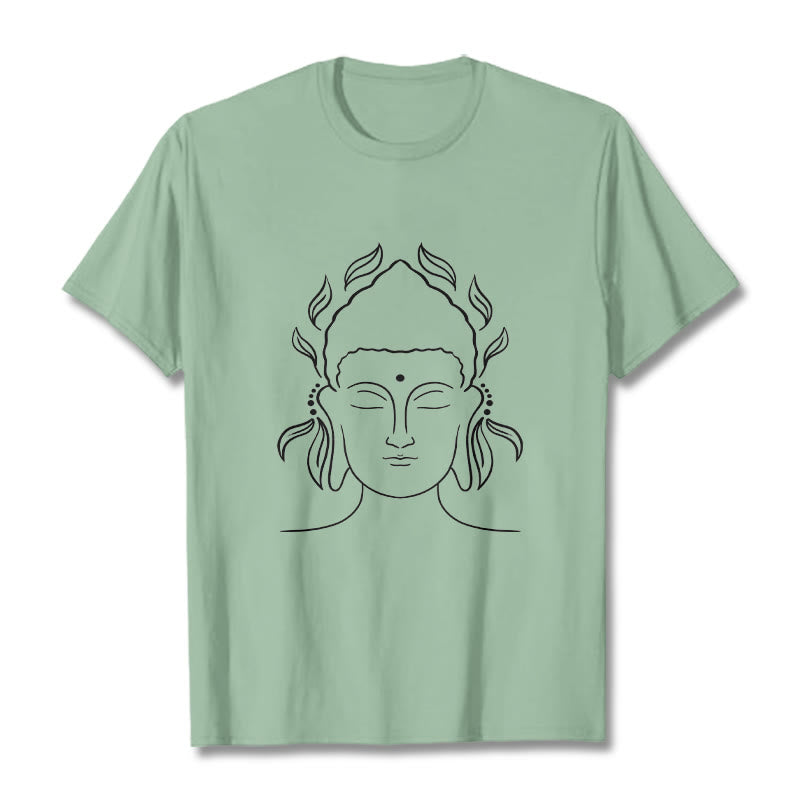 Camiseta informal con diseño de pétalos de loto y contorno de Buda con Buddha Stones - Verde pálido - 2XL - image 15