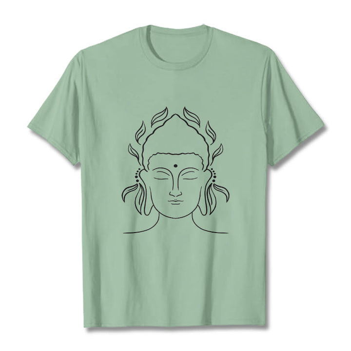 Camiseta informal con diseño de pétalos de loto y contorno de Buda con Buddha Stones - Verde pálido - 2XL - image 15