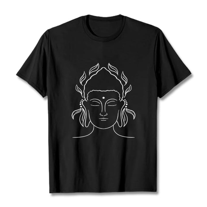 Camiseta informal con diseño de pétalos de loto y contorno de Buda con Buddha Stones - Negro - 2XL - image 1