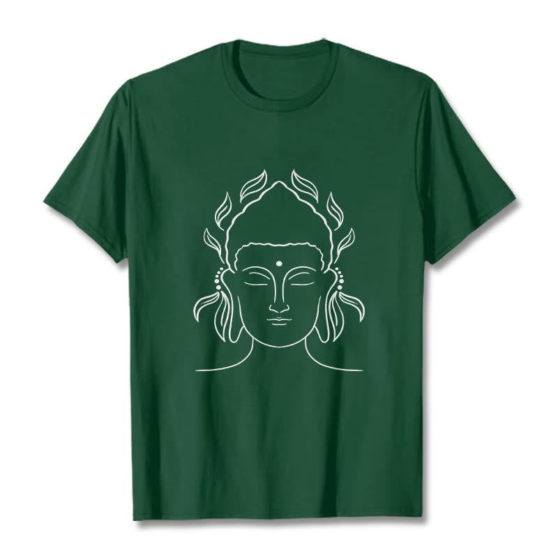 Camiseta informal con diseño de pétalos de loto y contorno de Buda con Buddha Stones - Verde bosque - 2XL - image 11