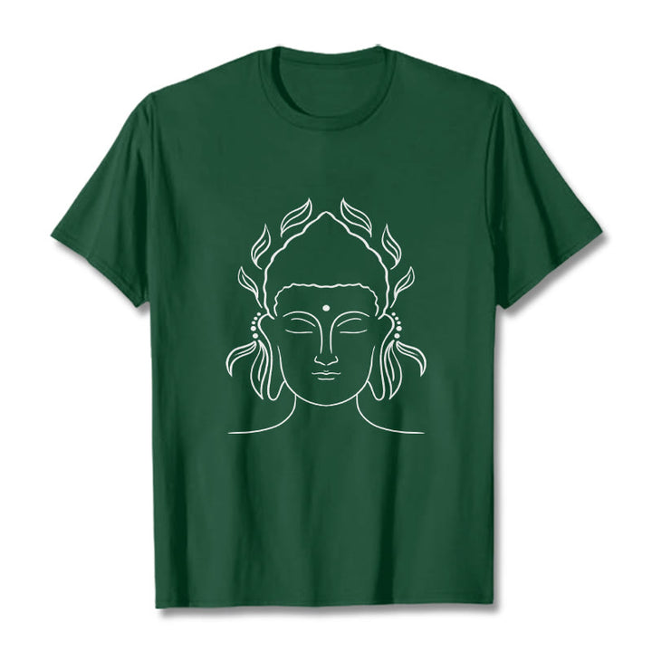 Camiseta informal con diseño de pétalos de loto y contorno de Buda con Buddha Stones - Verde bosque - 2XL - image 11