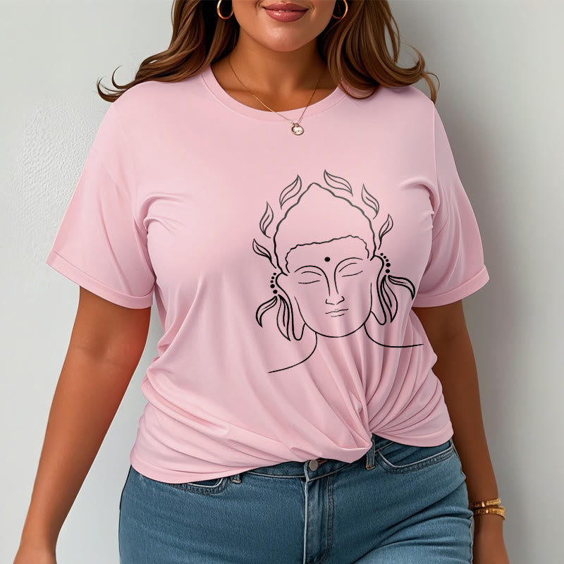 Camiseta informal con diseño de pétalos de loto y contorno de Buda con Buddha Stones - image 14