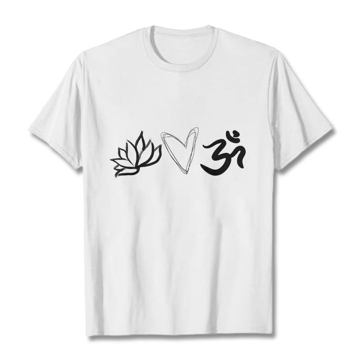 Camiseta informal de algodón con estampado de corazón de loto y Buddha Stones , símbolo Om en sánscrito - Blanco - 2XL - image 8