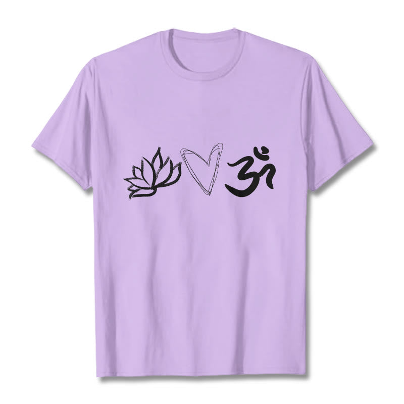 Camiseta informal de algodón con estampado de corazón de loto y Buddha Stones , símbolo Om en sánscrito - Ciruela - 2XL - image 17