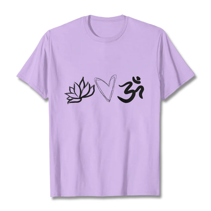 Camiseta informal de algodón con estampado de corazón de loto y Buddha Stones , símbolo Om en sánscrito - Ciruela - 2XL - image 17