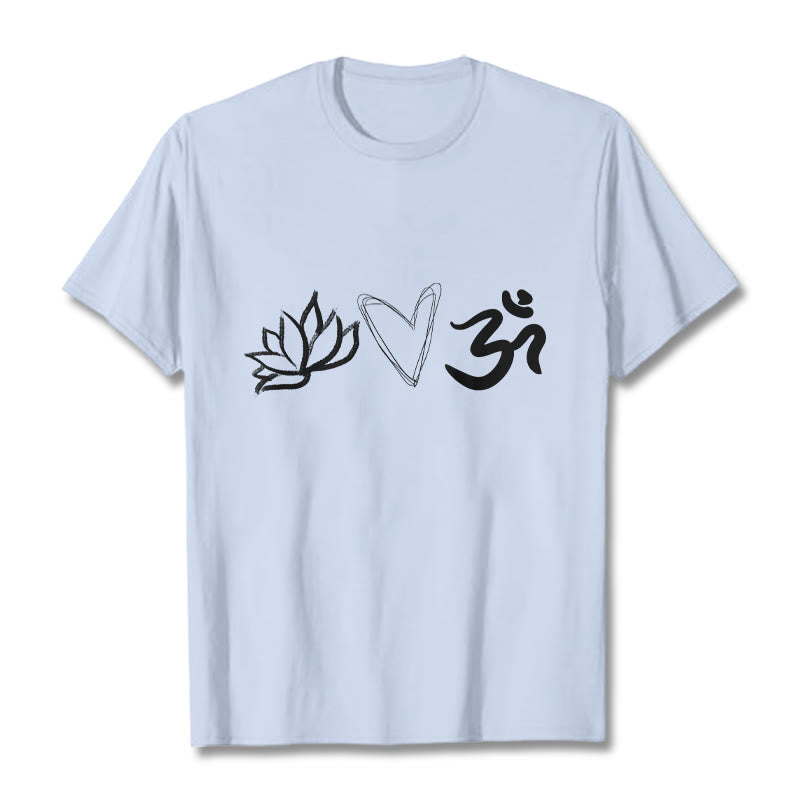 Camiseta informal de algodón con estampado de corazón de loto y Buddha Stones , símbolo Om en sánscrito - Cian claro - 2XL - image 19