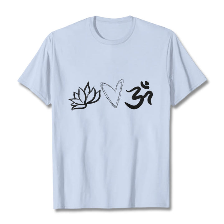 Camiseta informal de algodón con estampado de corazón de loto y Buddha Stones , símbolo Om en sánscrito - Cian claro - 2XL - image 19