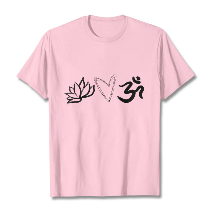 Camiseta informal de algodón con estampado de corazón de loto y Buddha Stones , símbolo Om en sánscrito - Rosa claro - 2XL - image 13