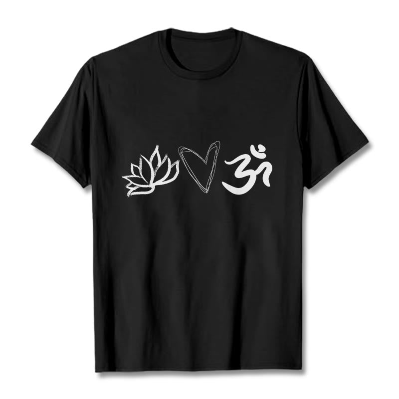 Camiseta informal de algodón con estampado de corazón de loto y Buddha Stones , símbolo Om en sánscrito - Negro - 2XL - image 4