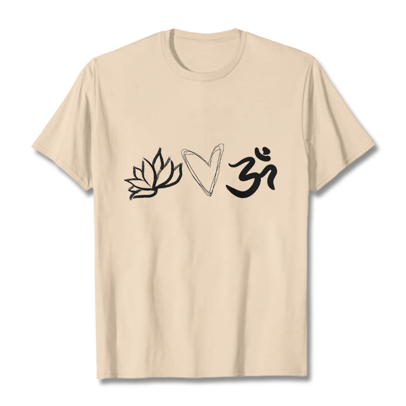 Camiseta informal de algodón con estampado de corazón de loto y Buddha Stones , símbolo Om en sánscrito - Sopa de mariscos - 2XL - image 11