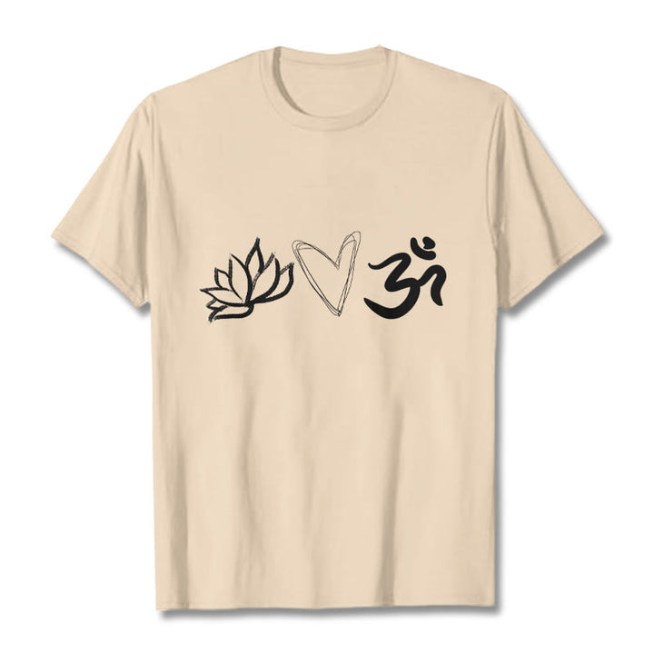 Camiseta informal de algodón con estampado de corazón de loto y Buddha Stones , símbolo Om en sánscrito - Sopa de mariscos - 2XL - image 11