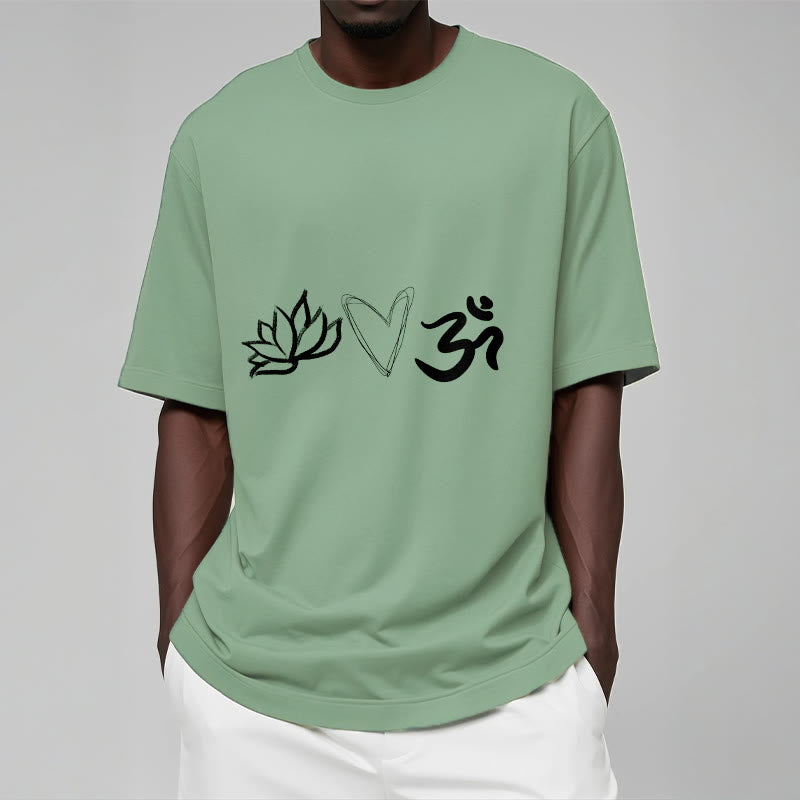 Camiseta informal de algodón con estampado de corazón de loto y Buddha Stones , símbolo Om en sánscrito - image 16
