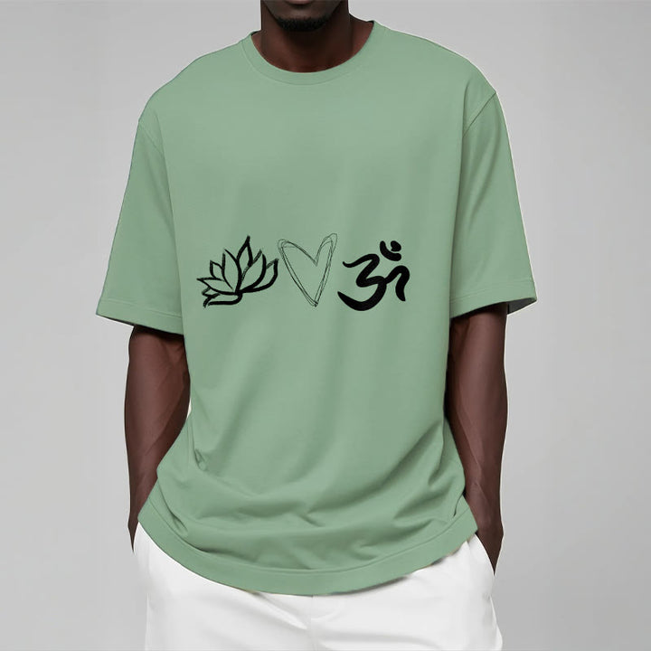 Camiseta informal de algodón con estampado de corazón de loto y Buddha Stones , símbolo Om en sánscrito - image 16