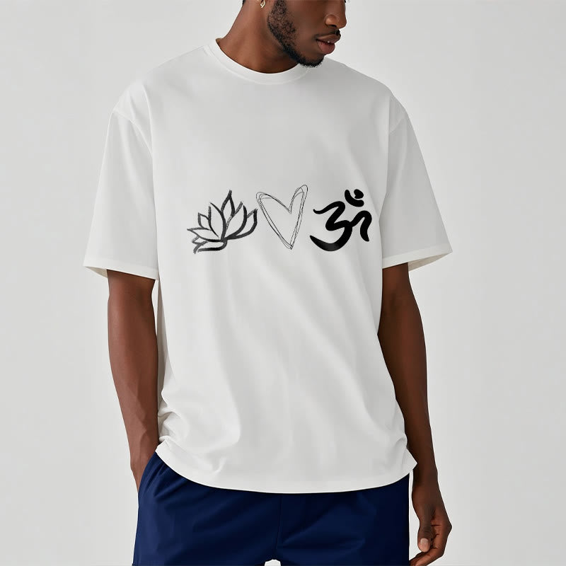 Camiseta informal de algodón con estampado de corazón de loto y Buddha Stones , símbolo Om en sánscrito - image 9