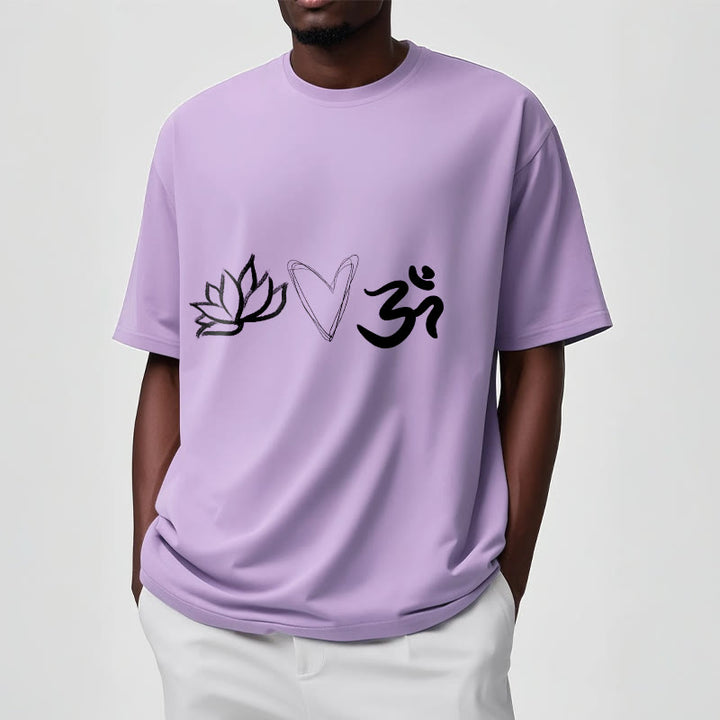 Camiseta informal de algodón con estampado de corazón de loto y Buddha Stones , símbolo Om en sánscrito - image 18