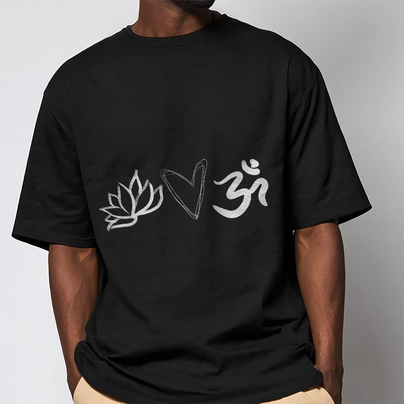 Camiseta informal de algodón con estampado de corazón de loto y Buddha Stones , símbolo Om en sánscrito - image 5