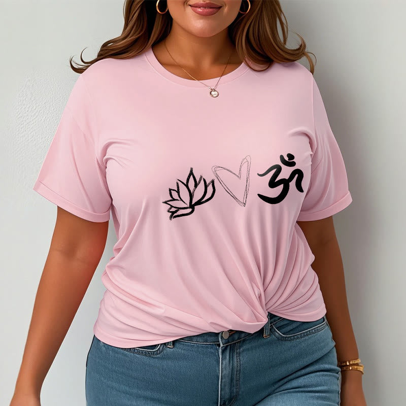 Camiseta informal de algodón con estampado de corazón de loto y Buddha Stones , símbolo Om en sánscrito - image 14