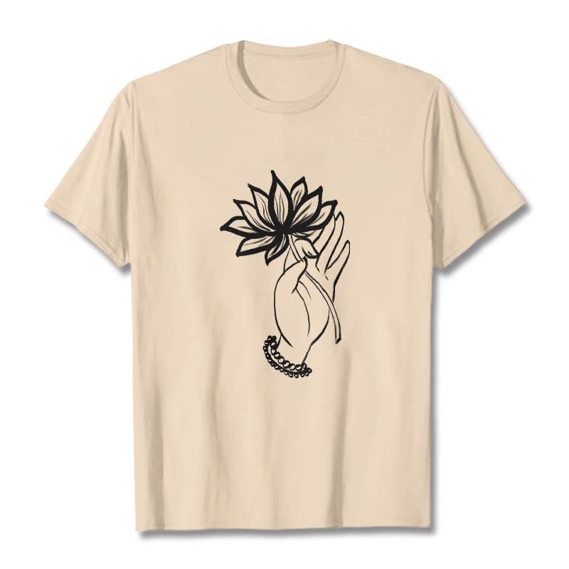Camiseta de algodón con estampado de flor de loto y manos de Buddha Stones - Sopa de mariscos - 2XL - image 9
