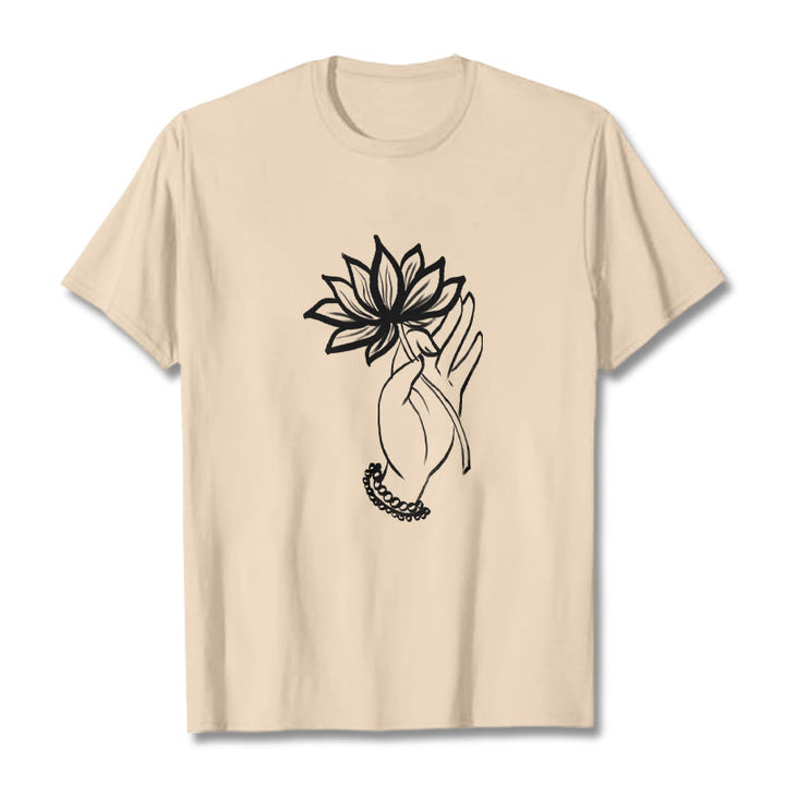 Camiseta de algodón con estampado de flor de loto y manos de Buddha Stones - Sopa de mariscos - 2XL - image 9