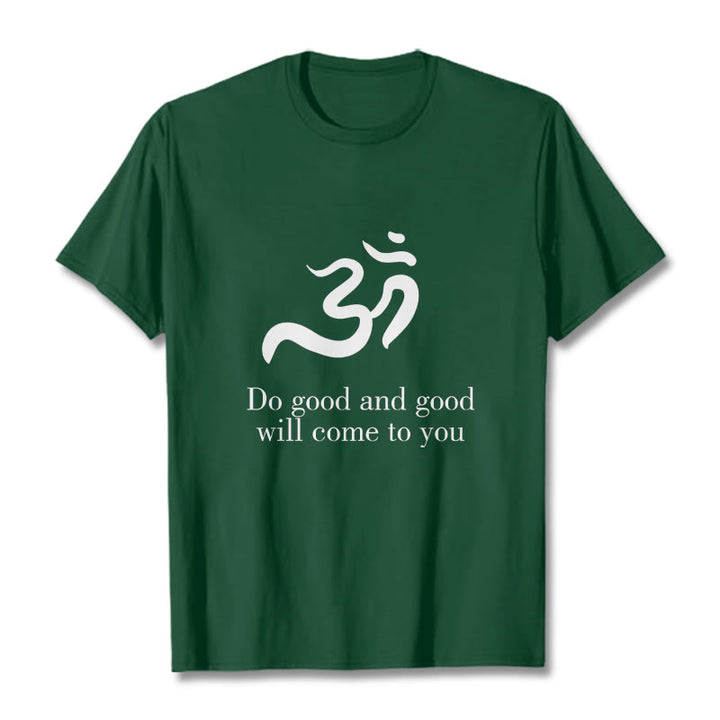 Camiseta de algodón con diseño espiritual sánscrito y símbolo Om de Buddha Stones - Verde bosque - 2XL - image 11