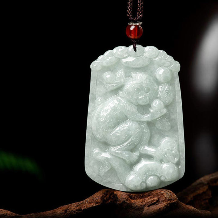 Collar con colgante de amuleto de abundancia del zodíaco chino de 12 Buddha Stones de jade natural - Mono - image 22