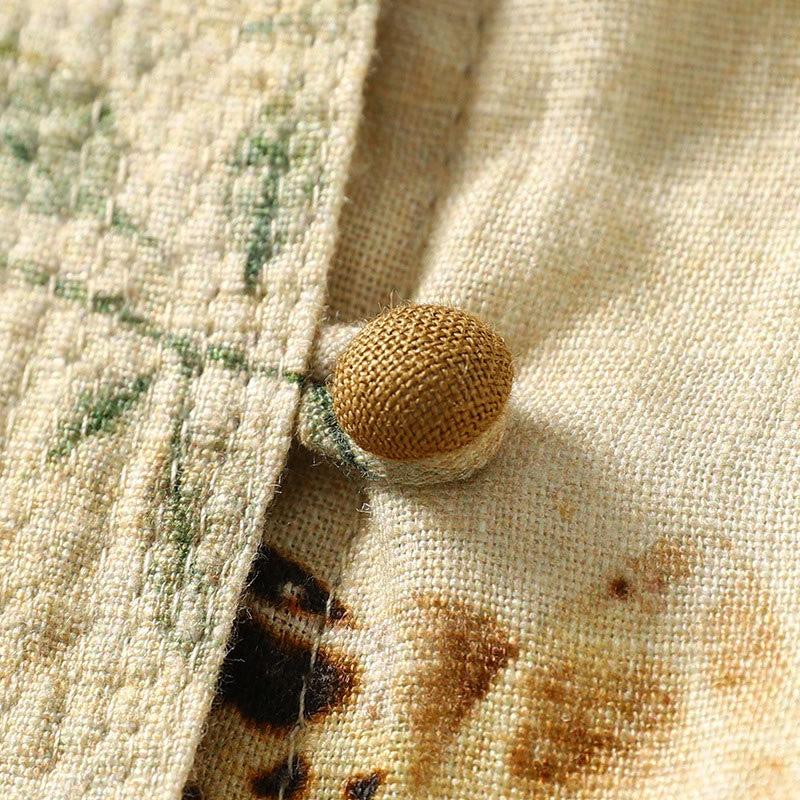 Camisa de lino y algodón para mujer con mangas largas tipo farol y botones de rana chinos Buddha Stones Commute - image 6