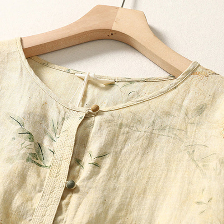 Camisa de lino y algodón para mujer con mangas largas tipo farol y botones de rana chinos Buddha Stones Commute - image 3