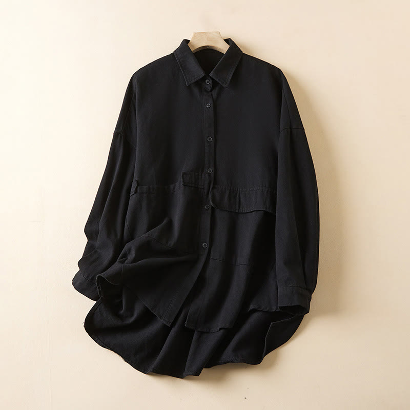 Chaqueta de lino y algodón de manga larga para mujer con solapa y bolsillos, diseño irregular de Buddha Stones Fall - Negro - US14，UK/AU18，EU46 (2XL) - image 9