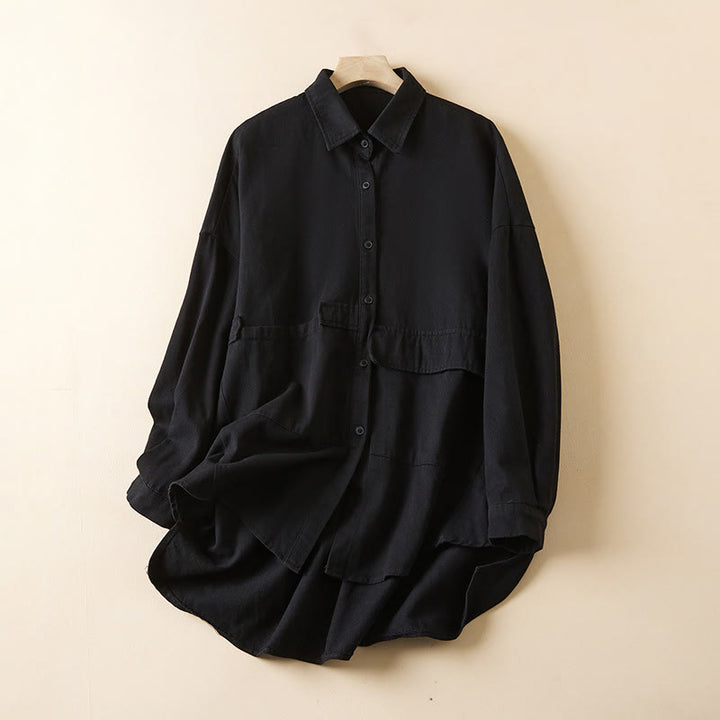 Chaqueta de lino y algodón de manga larga para mujer con solapa y bolsillos, diseño irregular de Buddha Stones Fall - Negro - US14，UK/AU18，EU46 (2XL) - image 10