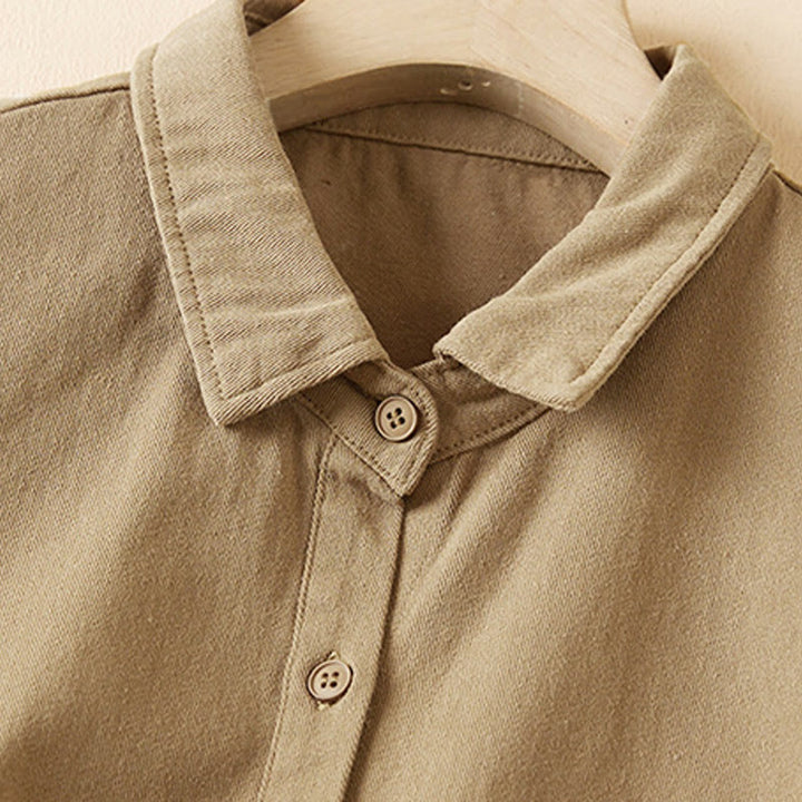 Chaqueta de lino y algodón de manga larga para mujer con solapa y bolsillos, diseño irregular de Buddha Stones Fall - image 3